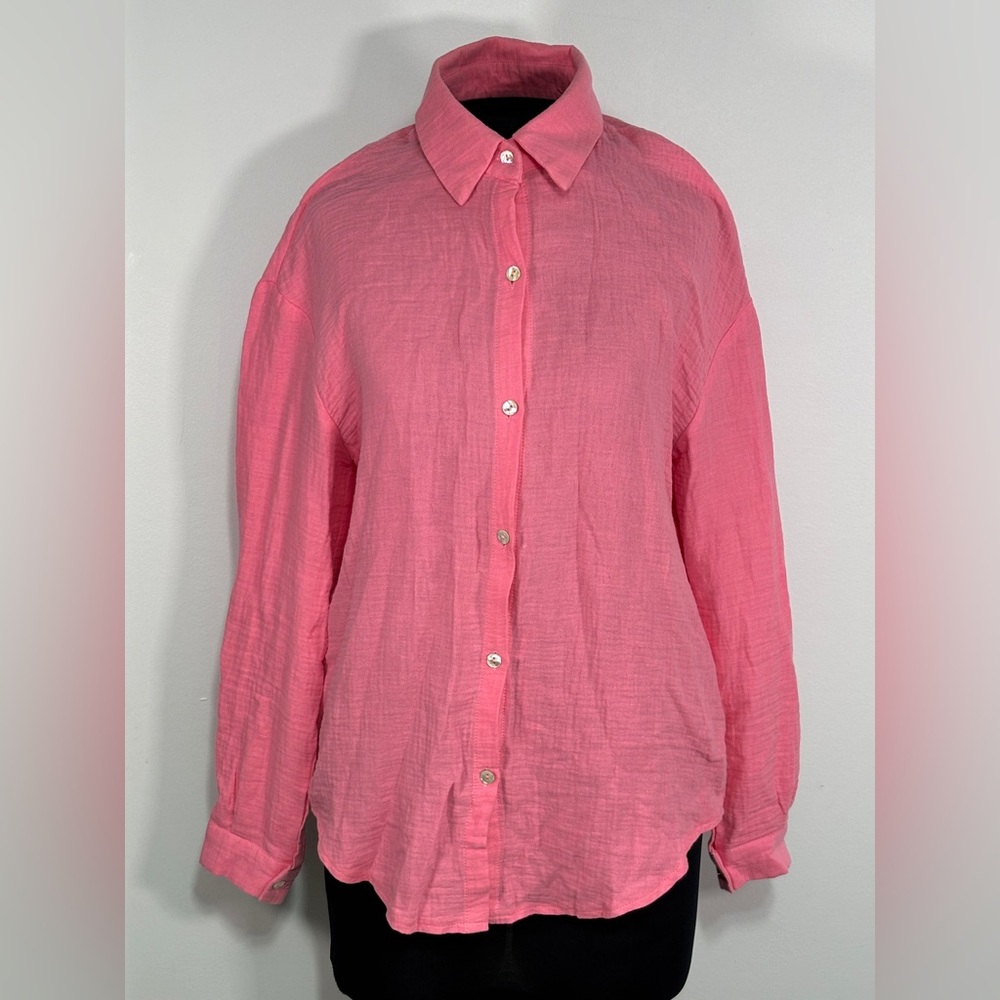 Unbranded Long Sleeve Casual Shirt Collared Button Up Pink Small
